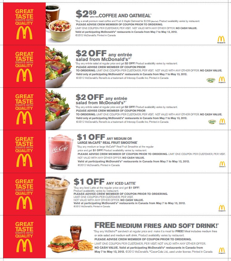 Printable coupons fast food canada
